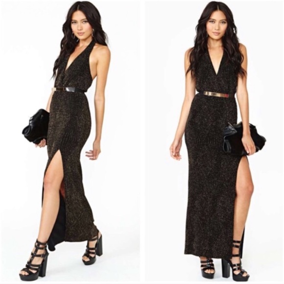 Nasty Gal Dresses & Skirts - Nasty Gal Metallic Disco Queen Maxi Halter Dress